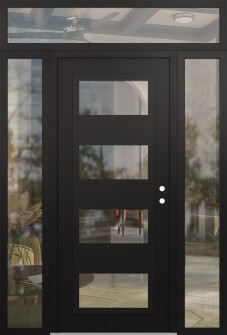Diamond C2 64" x 96" black/black clear Glass Panel black LHI with 2 Sidelites and Transom clear Glass