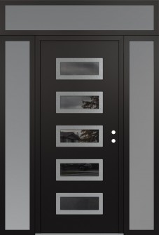 Diamond D1 64" x 96" black/black mirrored Glass Panel stainless steel LHI with 2 Sidelites and Transom frosted Glass