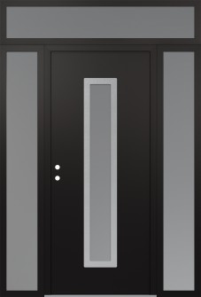 DIAMOND A11 64" X 96" BLACK/WHITE FROSTED GLASS PANEL STAINLESS STEEL RHI WITH 2 SIDELITES AND TRANSOM FROSTED GLASS