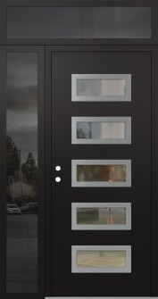 Diamond D1 48" x 96" black/black clear Glass Panel stainless steel RHI with Sidelite and Transom mirrored Glass