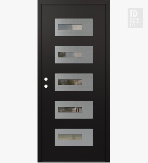 Modern Steel Front Door Diamond D6 36" x 80" black/black clear Glass Panel stainless steel RHI