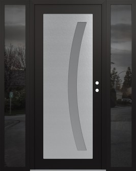 Diamond C4 64" x 80" black/white frosted Glass Panel stainless steel LHI with 2 Sidelites mirrored Glass