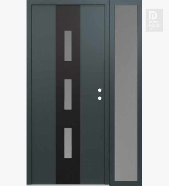 Modern Steel Front Door DIAMOND A7 50" X 80" ANTHRACITE/ANTHRACITE FROSTED GLASS PANEL BLACK LHI WITH SIDELITE FROSTED GLASS