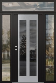 Diamond C14 68" x 96" black/black mirrored Glass Panel stainless steel RHI with 2 Sidelites and Transom clear Glass