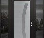 Modern Steel Front Door Diamond C4 60" x 96" black/white frosted Glass Panel stainless steel LHI with 2 Sidelites and Transom mirrored Glass