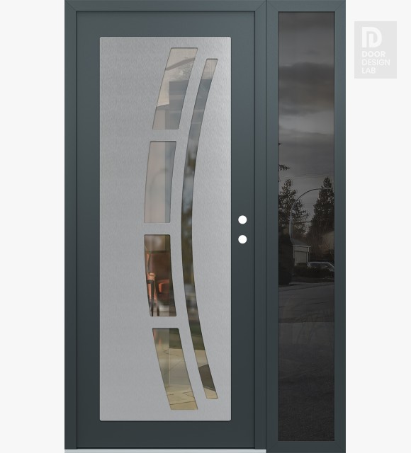 Modern Steel Front Door Diamond C12 48" x 80" anthracite/anthracite clear Glass Panel stainless steel LHI with Sidelite mirrored Glass