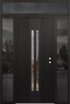 DIAMOND A8 60" X 96" BLACK/BLACK CLEAR GLASS PANEL BLACK LHI WITH 2 SIDELITES AND TRANSOM MIRRORED GLASS