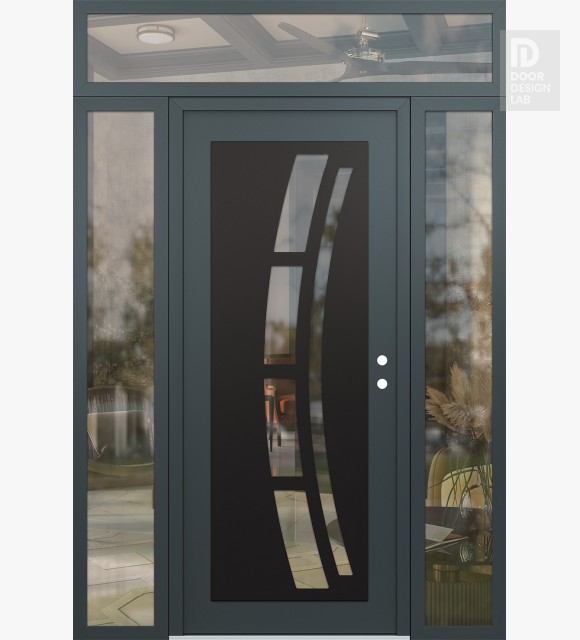 Modern Steel Front Door Diamond C12 68" x 96" anthracite/anthracite clear Glass Panel black LHI with 2 Sidelites and Transom clear Glass