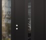 Modern Steel Front Door DIAMOND A3 50" X 96" BLACK/BLACK MIRRORED GLASS PANEL BLACK RHI WITH SIDELITE AND TRANSOM CLEAR GLASS