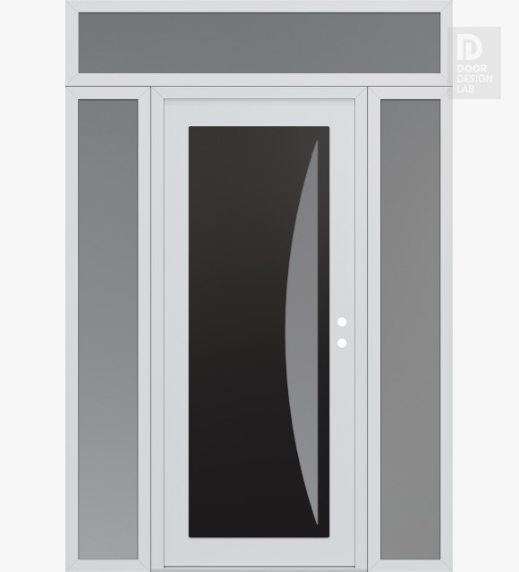 Modern Steel Front Door Diamond C13 64" x 96" white/white frosted Glass Panel black LHI with 2 Sidelites and Transom frosted Glass