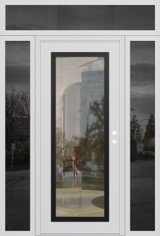 Diamond C1 60" x 96" white/white clear Glass Panel black LHI with 2 Sidelites and Transom mirrored Glass