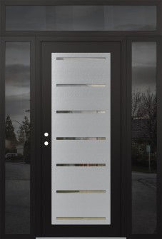Diamond C11 60" x 96" black/black clear Glass Panel stainless steel RHI with 2 Sidelites and Transom mirrored Glass