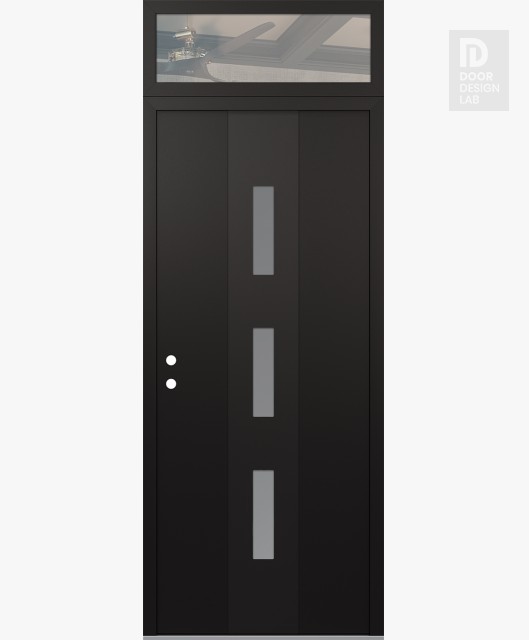 Modern Steel Front Door DIAMOND A7 36" X 96" BLACK/WHITE FROSTED GLASS PANEL BLACK RHI WITH TRANSOM CLEAR GLASS