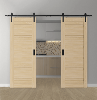 DOUBLE BARN DOOR LOUVER LOIRE ASH 36" X 80" X 1 3/4" BLACK HARDWARE