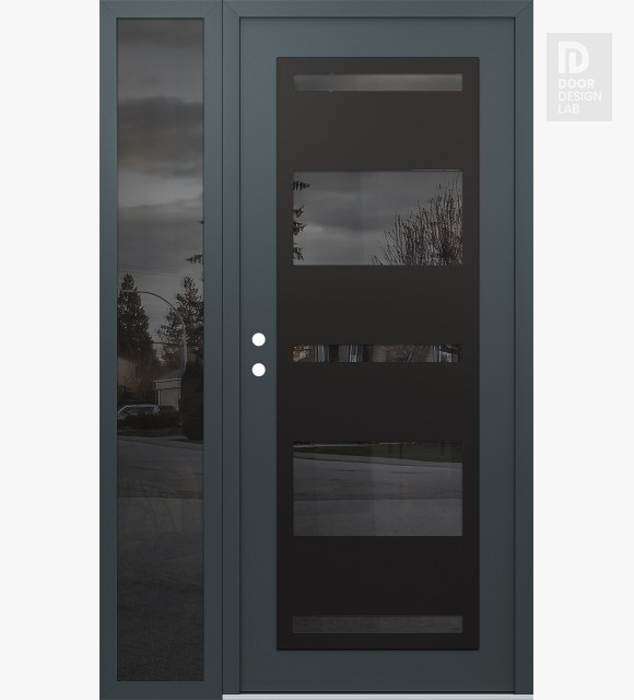 Modern Steel Front Door Diamond C10 52" x 80" anthracite/anthracite mirrored Glass Panel black RHI with Sidelite mirrored Glass