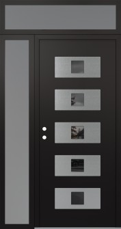 Diamond D8 48" x 96" black/black mirrored Glass Panel stainless steel RHI with Sidelite and Transom frosted Glass