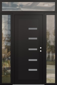 Diamond C8 60" x 96" black/white frosted Glass Panel black LHI with 2 Sidelites and Transom clear Glass