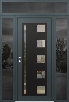 Diamond C3 64" x 96" anthracite/anthracite clear Glass Panel black RHI with 2 Sidelites and Transom mirrored Glass