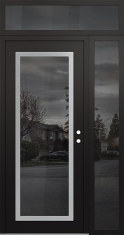 Diamond C1 48" x 96" black/black mirrored Glass Panel stainless steel LHI with Sidelite and Transom mirrored Glass