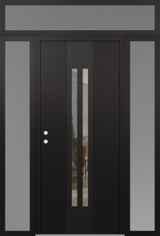 DIAMOND A8 60" X 96" BLACK/BLACK CLEAR GLASS PANEL BLACK RHI WITH 2 SIDELITES AND TRANSOM FROSTED GLASS