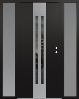 DIAMOND A8 68" X 80" BLACK/BLACK MIRRORED GLASS PANEL STAINLESS STEEL LHI WITH 2 SIDELITES FROSTED GLASS