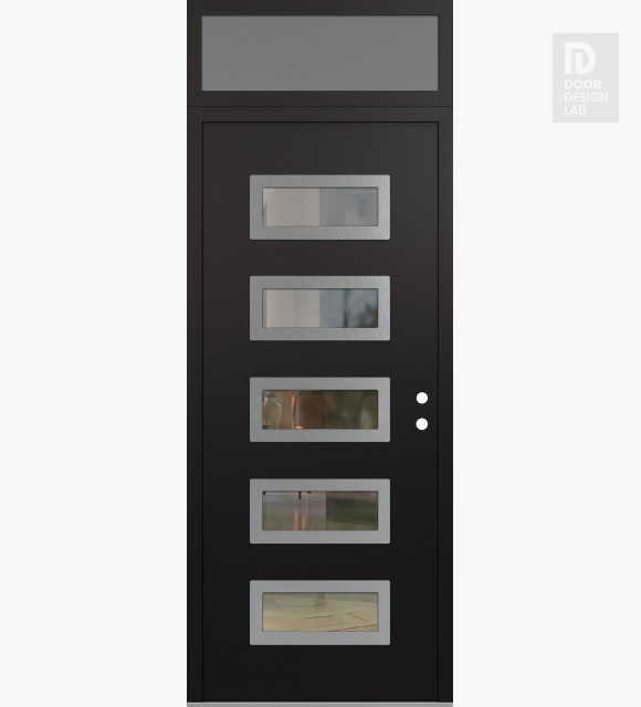 Modern Steel Front Door Diamond D1 36" x 96" black/black clear Glass Panel stainless steel LHI with Transom frosted Glass