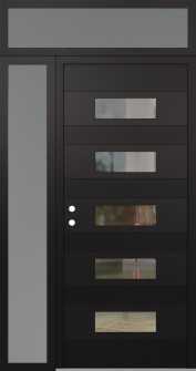 Diamond D5 52" x 96" black/black clear Glass Panel black RHI with Sidelite and Transom frosted Glass