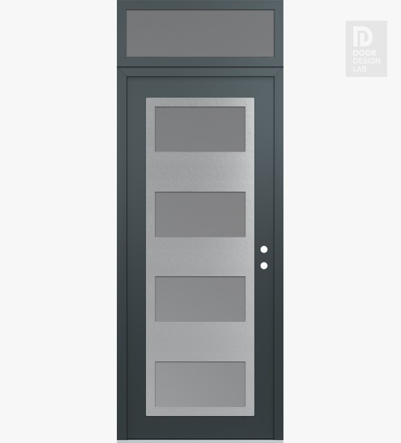 Modern Steel Front Door Diamond C2 36" x 96" anthracite/anthracite frosted Glass Panel stainless steel LHI with Transom frosted Glass