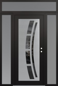 Diamond C12 64" x 96" black/black mirrored Glass Panel stainless steel LHI with 2 Sidelites and Transom frosted Glass