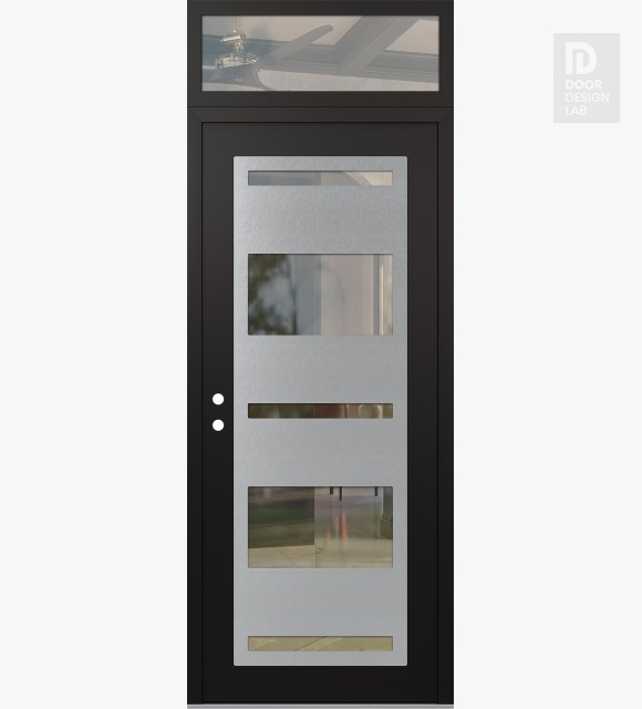 Modern Steel Front Door Diamond C10 36" x 96" black/black clear Glass Panel stainless steel RHI with Transom clear Glass