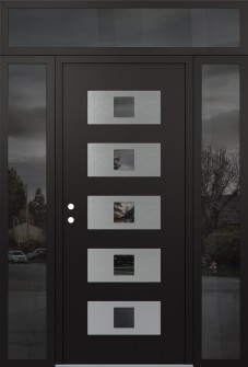 Diamond D8 68" x 96" black/black mirrored Glass Panel stainless steel RHI with 2 Sidelites and Transom mirrored Glass