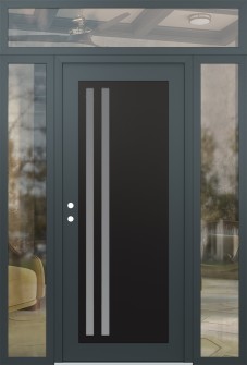 Diamond C6 60" x 96" anthracite/anthracite frosted Glass Panel black RHI with 2 Sidelites and Transom clear Glass