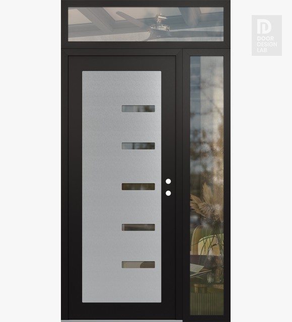 Modern Steel Front Door Diamond C8 48" x 96" black/black clear Glass Panel stainless steel LHI with Sidelite and Transom clear Glass