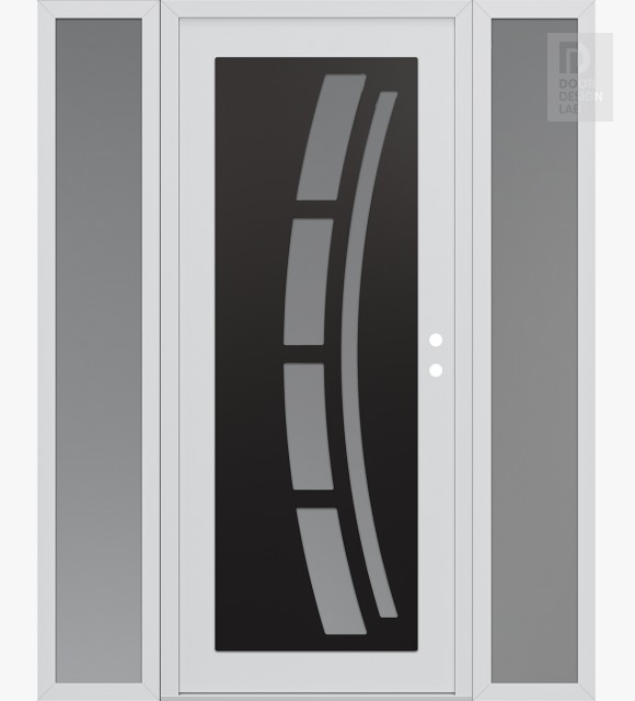 Modern Steel Front Door Diamond C12 60" x 80" white/white frosted Glass Panel black LHI with 2 Sidelites frosted Glass
