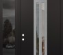 Modern Steel Front Door DIAMOND A8 48" X 96" BLACK/BLACK CLEAR GLASS PANEL STAINLESS STEEL RHI WITH SIDELITE AND TRANSOM MIRRORED GLASS
