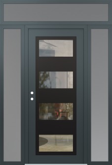 Diamond C2 60" x 96" anthracite/anthracite clear Glass Panel black RHI with 2 Sidelites and Transom frosted Glass
