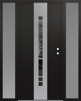 DIAMOND A3 64" X 80" BLACK/BLACK MIRRORED GLASS PANEL STAINLESS STEEL LHI WITH 2 SIDELITES FROSTED GLASS