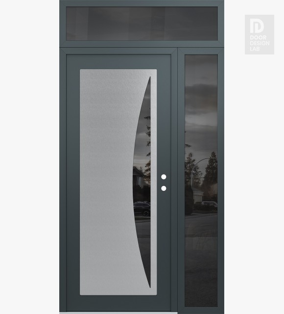 Modern Steel Front Door Diamond C13 50" x 96" anthracite/anthracite mirrored Glass Panel stainless steel LHI with Sidelite and Transom mirrored Glass