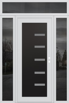 Diamond C8 64" x 96" white/white frosted Glass Panel black LHI with 2 Sidelites and Transom mirrored Glass