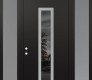 Modern Steel Front Door DIAMOND A11 60" X 96" BLACK/BLACK MIRRORED GLASS PANEL STAINLESS STEEL RHI WITH 2 SIDELITES AND TRANSOM FROSTED GLASS