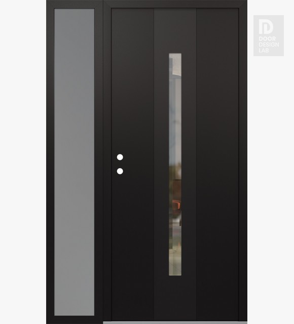 Modern Steel Front Door DIAMOND A2 50" X 80" BLACK/BLACK CLEAR GLASS PANEL BLACK RHI WITH SIDELITE FROSTED GLASS