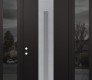 Modern Steel Front Door DIAMOND A2 60" X 96" BLACK/WHITE FROSTED GLASS PANEL STAINLESS STEEL RHI WITH 2 SIDELITES AND TRANSOM MIRRORED GLASS