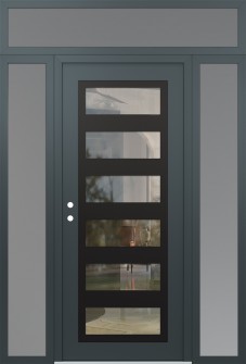 Diamond C9 68" x 96" anthracite/anthracite clear Glass Panel black RHI with 2 Sidelites and Transom frosted Glass