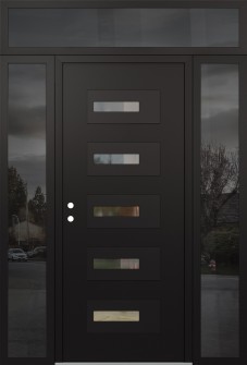 Diamond D6 60" x 96" black/black clear Glass Panel black RHI with 2 Sidelites and Transom mirrored Glass