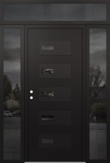 Diamond D7 60" x 96" black/black mirrored Glass Panel black RHI with 2 Sidelites and Transom mirrored Glass