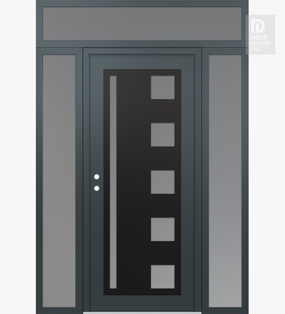 Modern Steel Front Door Diamond C3 60" x 96" anthracite/anthracite frosted Glass Panel black RHI with 2 Sidelites and Transom frosted Glass
