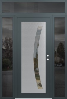 Diamond C4 64" x 96" anthracite/anthracite clear Glass Panel stainless steel LHI with 2 Sidelites and Transom mirrored Glass