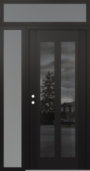 Diamond C14 52" x 96" black/black mirrored Glass Panel black RHI with Sidelite and Transom frosted Glass