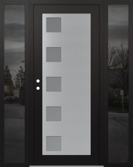 Diamond C5 60" x 80" black/white frosted Glass Panel stainless steel RHI with 2 Sidelites mirrored Glass