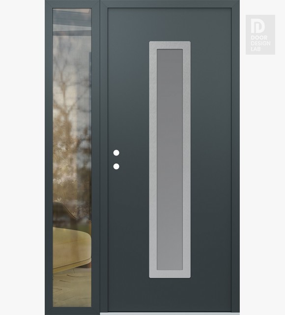 Modern Steel Front Door DIAMOND A11 50" X 80" ANTHRACITE/ANTHRACITE FROSTED GLASS PANEL STAINLESS STEEL RHI WITH SIDELITE CLEAR GLASS